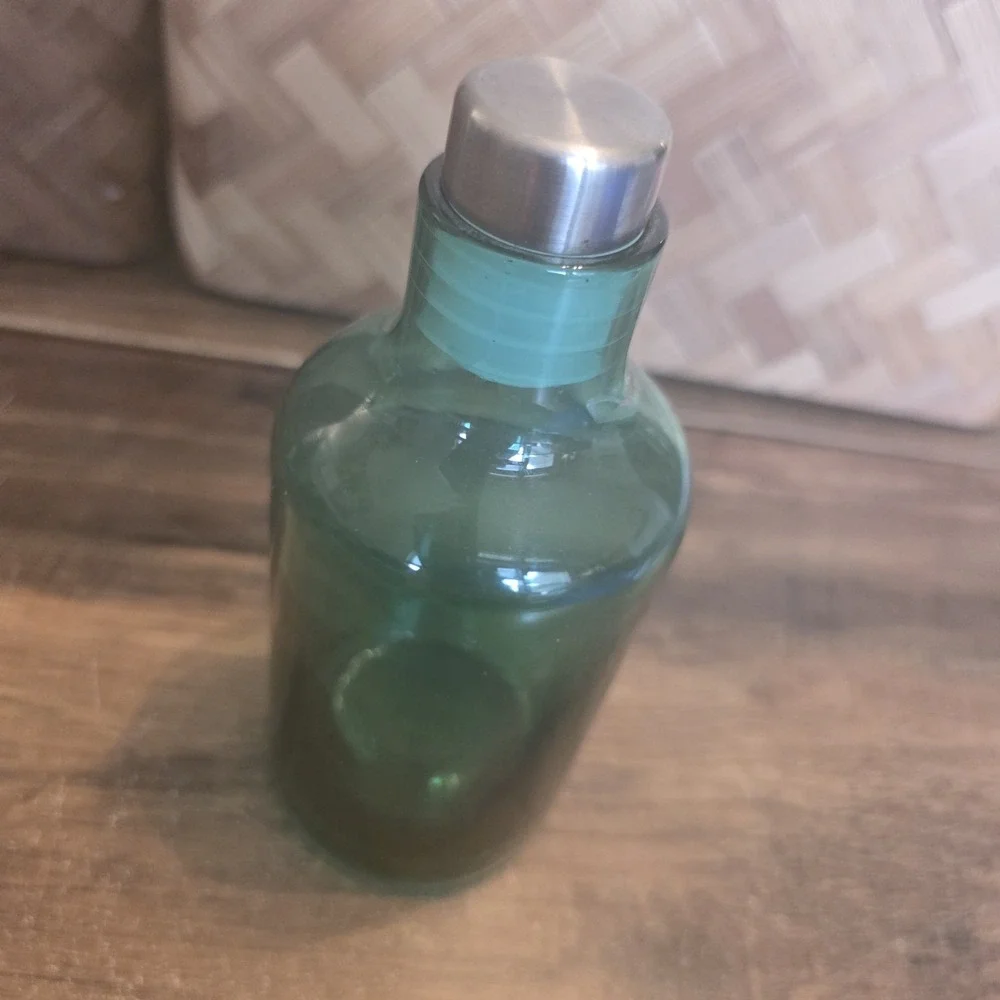 IKEA Limmaren‎ Apothecary Bottle Teal Blue Stainless Steel Stopper Bathroom